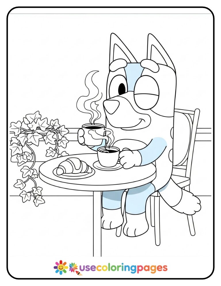 Bluey Bistro Coffee Coloring Page