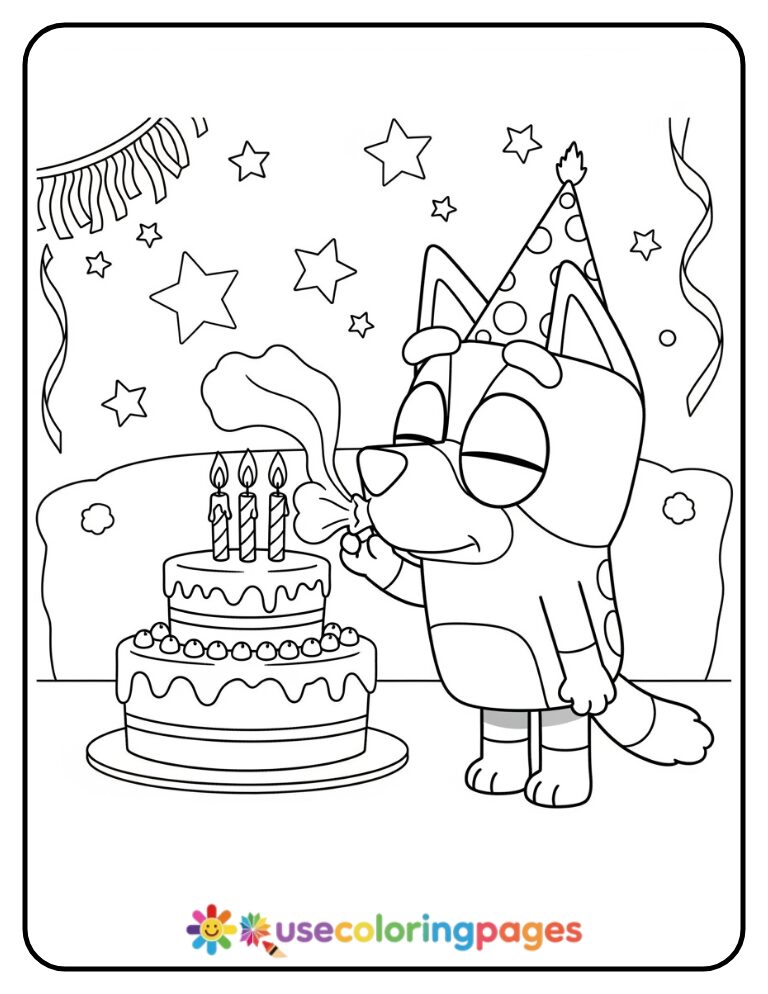 Bluey Blowing Out Candles Coloring Page