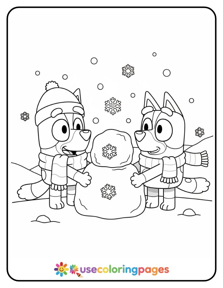 Bluey Building Snow Pup Coloring Page