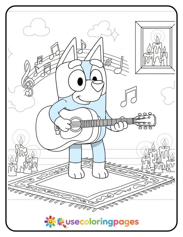 Bluey Candlelight Guitar Coloring Page