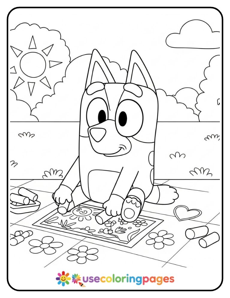 Bluey Drawing Chalk Art Coloring Page Printable