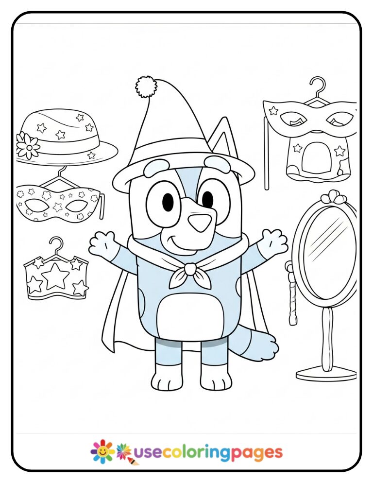 Bluey Dressing Up Costume Coloring Page Printable