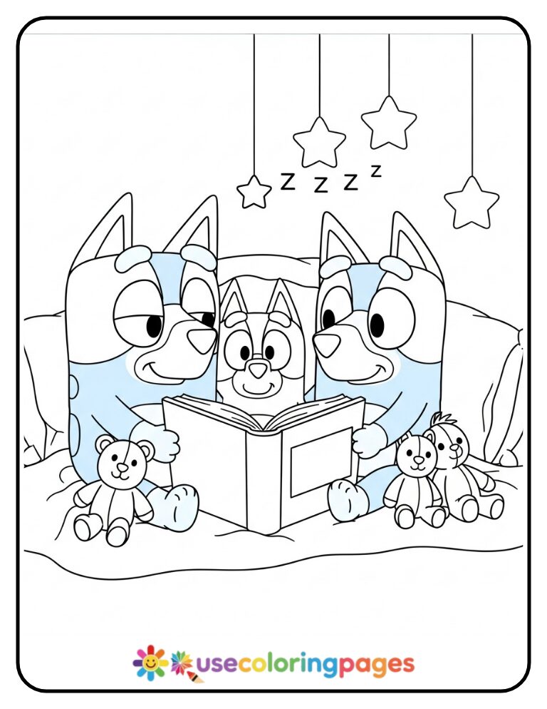 Bluey Family Bedtime Story Coloring Page