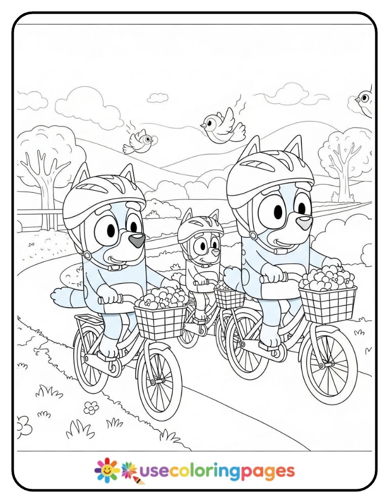 Bluey Family Bike Ride Coloring Page