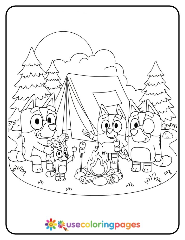 Bluey Family Camping Coloring Page