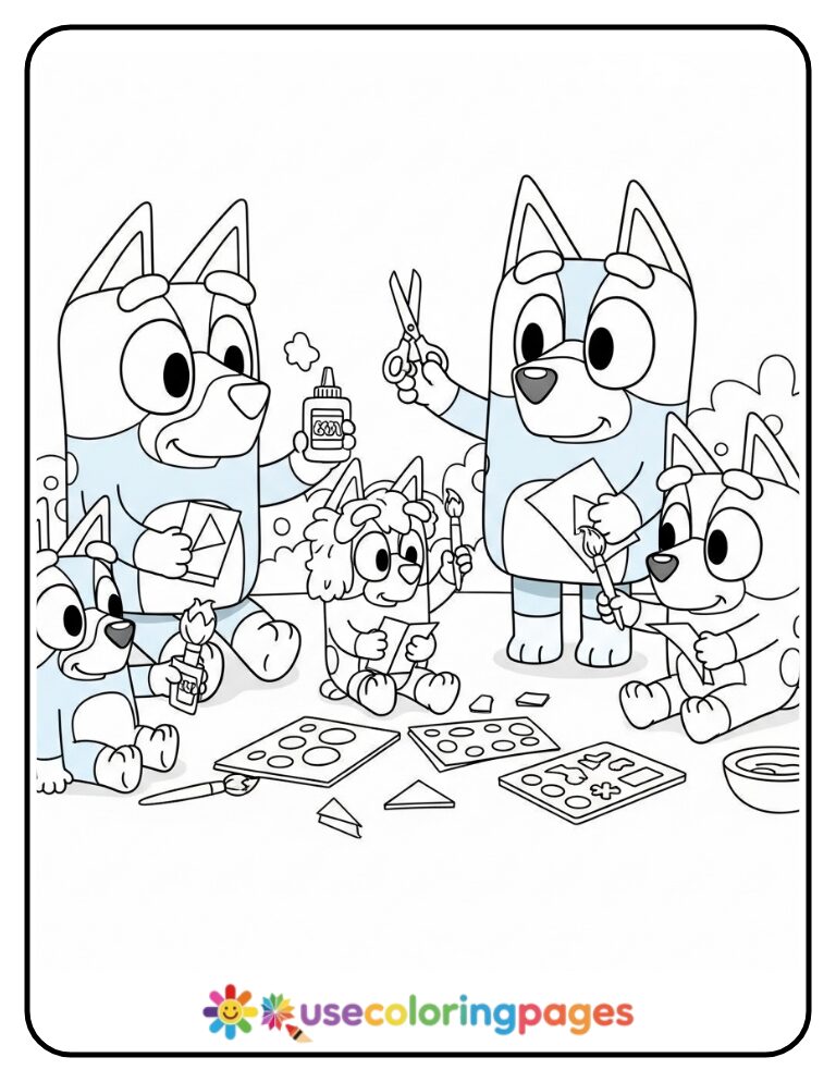 Bluey Family Crafting Coloring Page