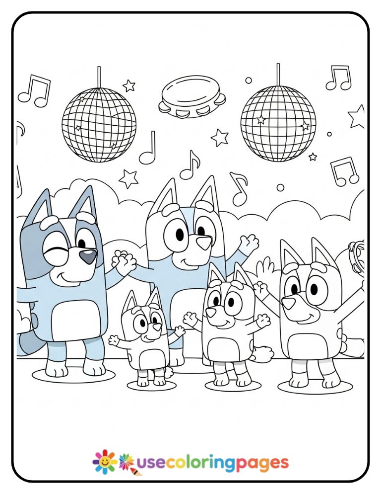 Bluey Family Dance Party Coloring Page