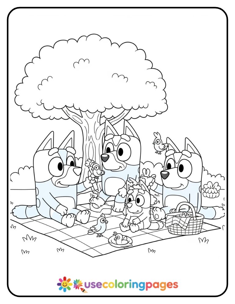 Bluey Family Picnic Coloring Page