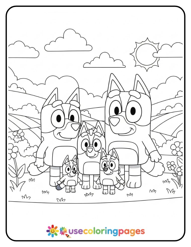 Bluey Family Portrait Coloring Page