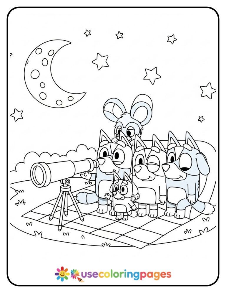 Bluey Family Stargazing Coloring Page