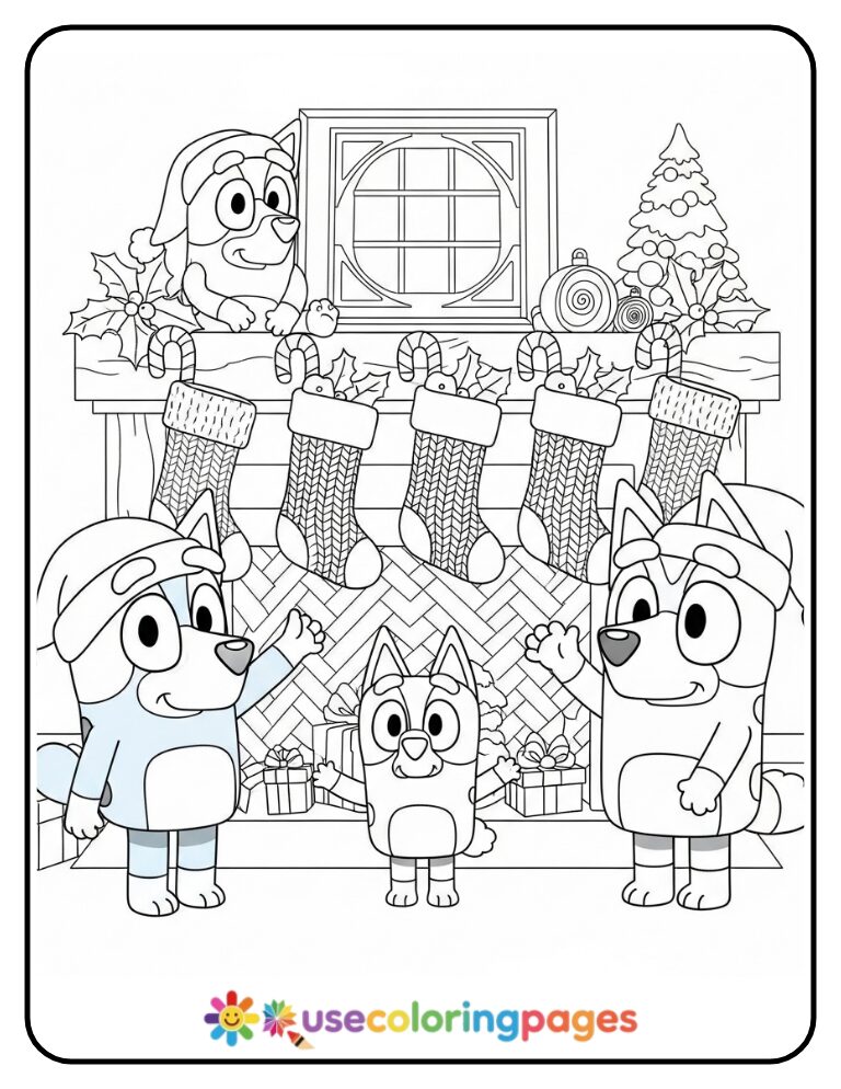 Bluey Hanging Stockings Coloring Page