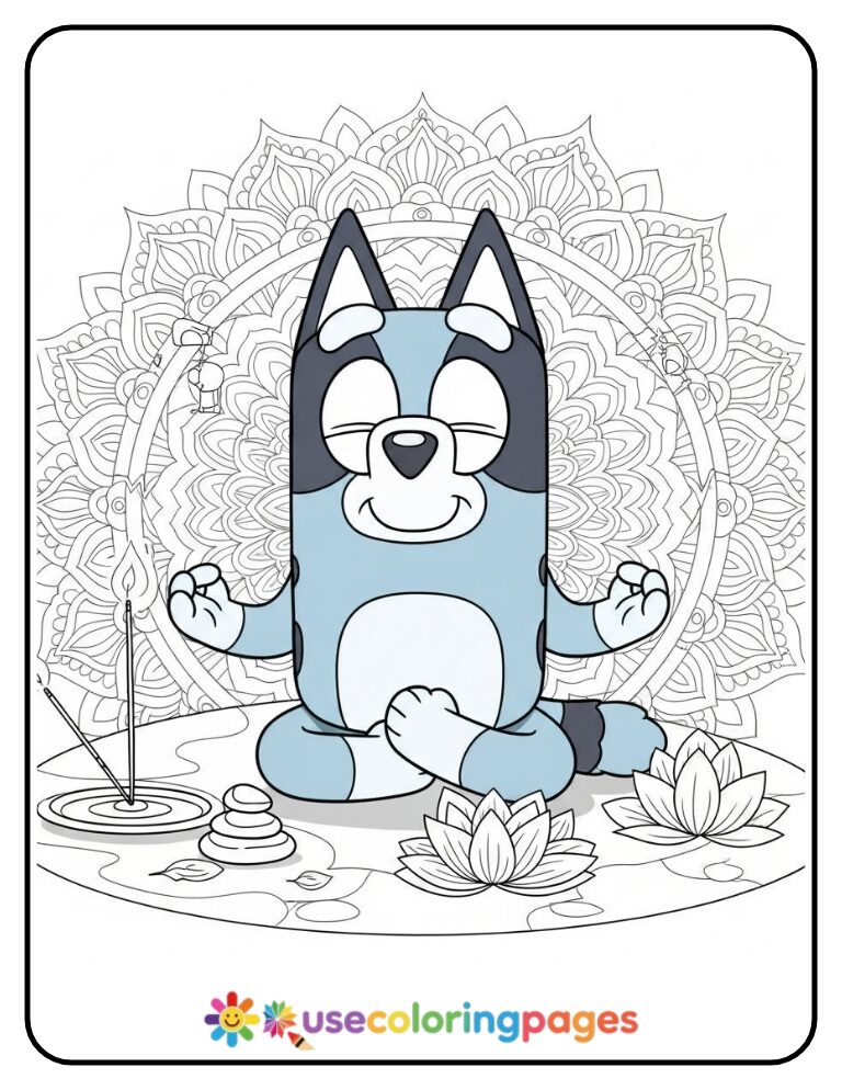Bluey Meditating Mandala Coloring Page