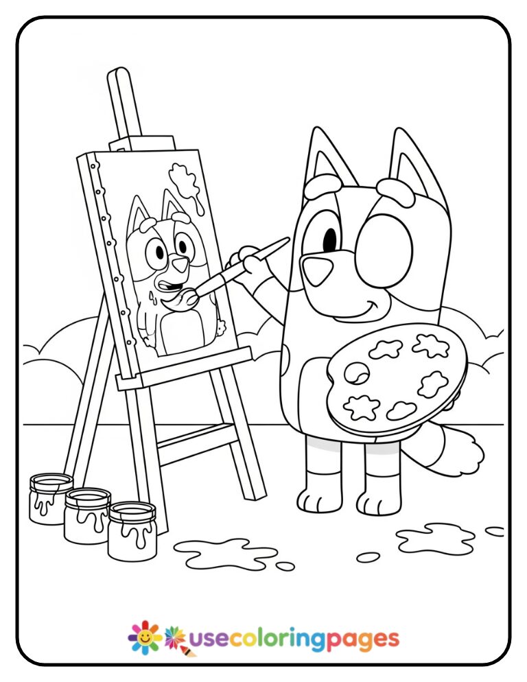 _Bluey Painting Artwork Coloring Page Printable