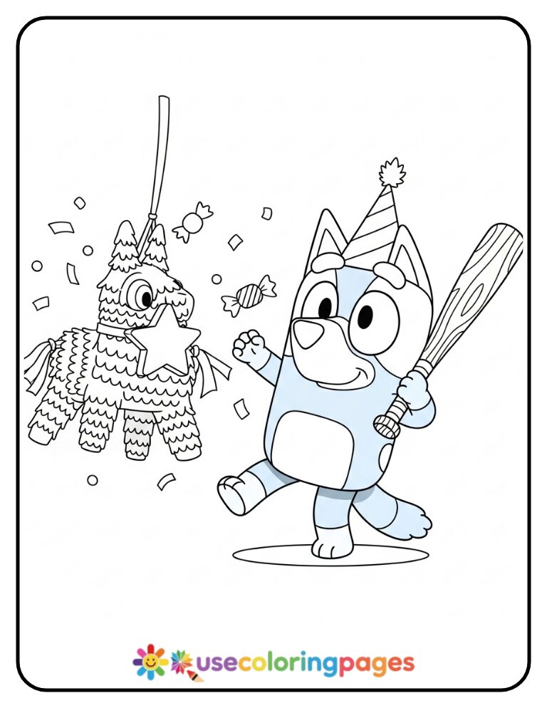 Bluey Pinata Party Coloring Page