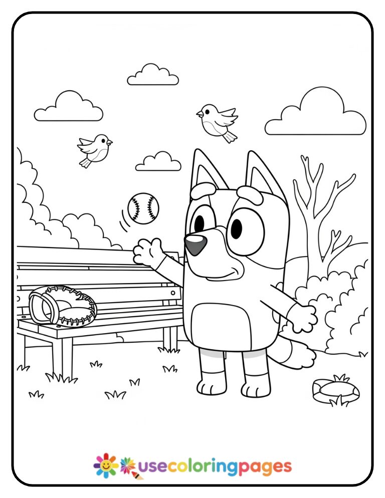 Bluey Playing Catch Coloring Page Printable