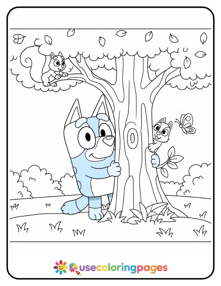 Bluey Playing Hide And Seek Coloring Page Printable (1)