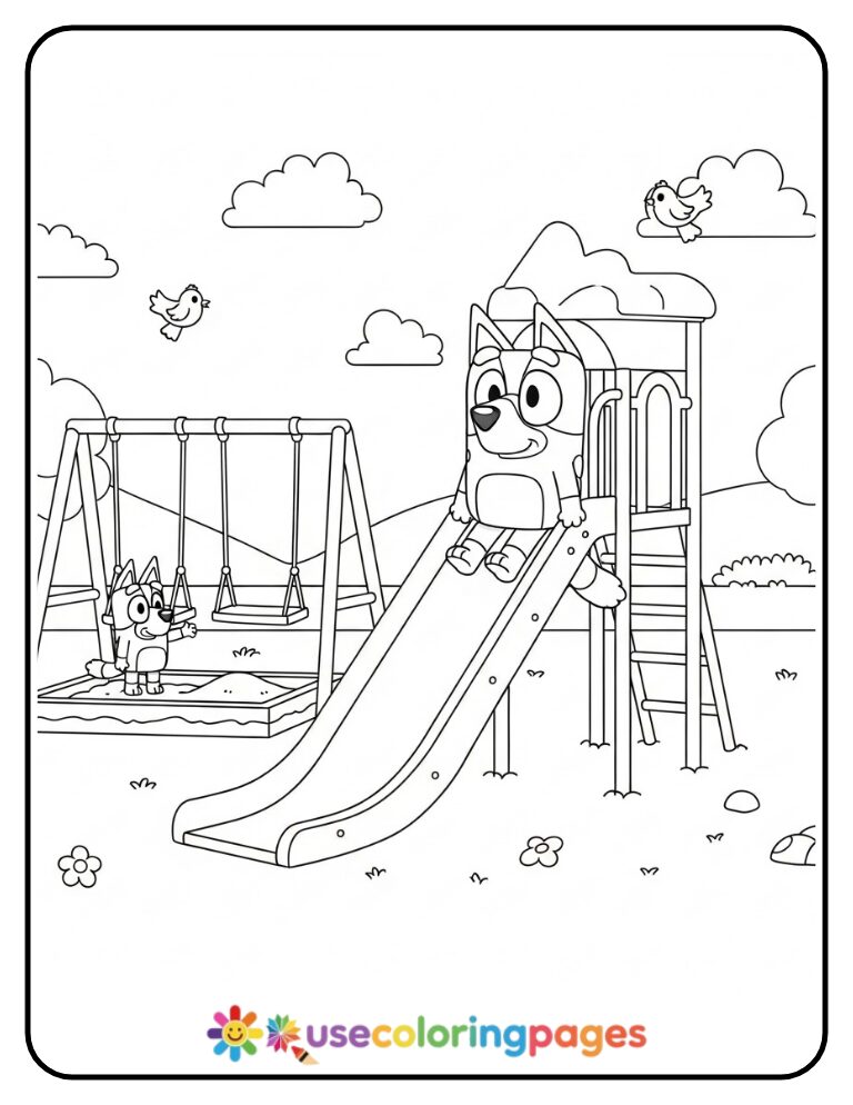 Bluey Playing at Playground Coloring Page Printable