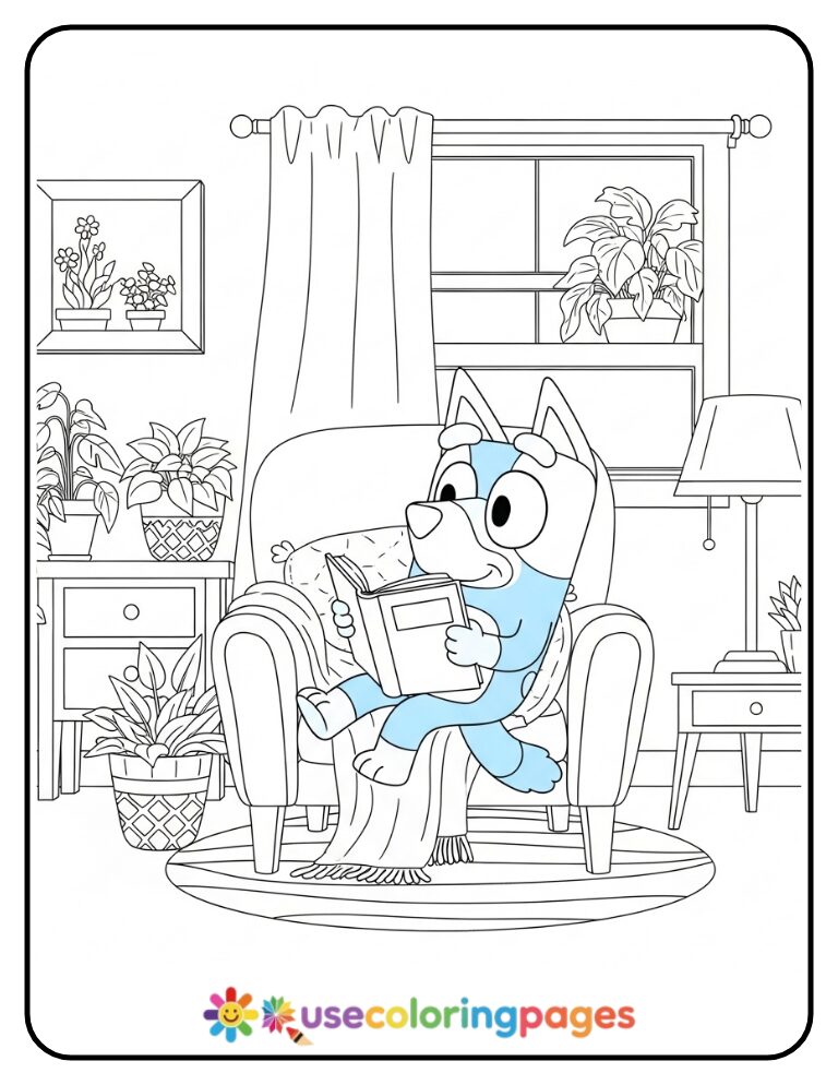 Bluey Reading Armchair Coloring Page