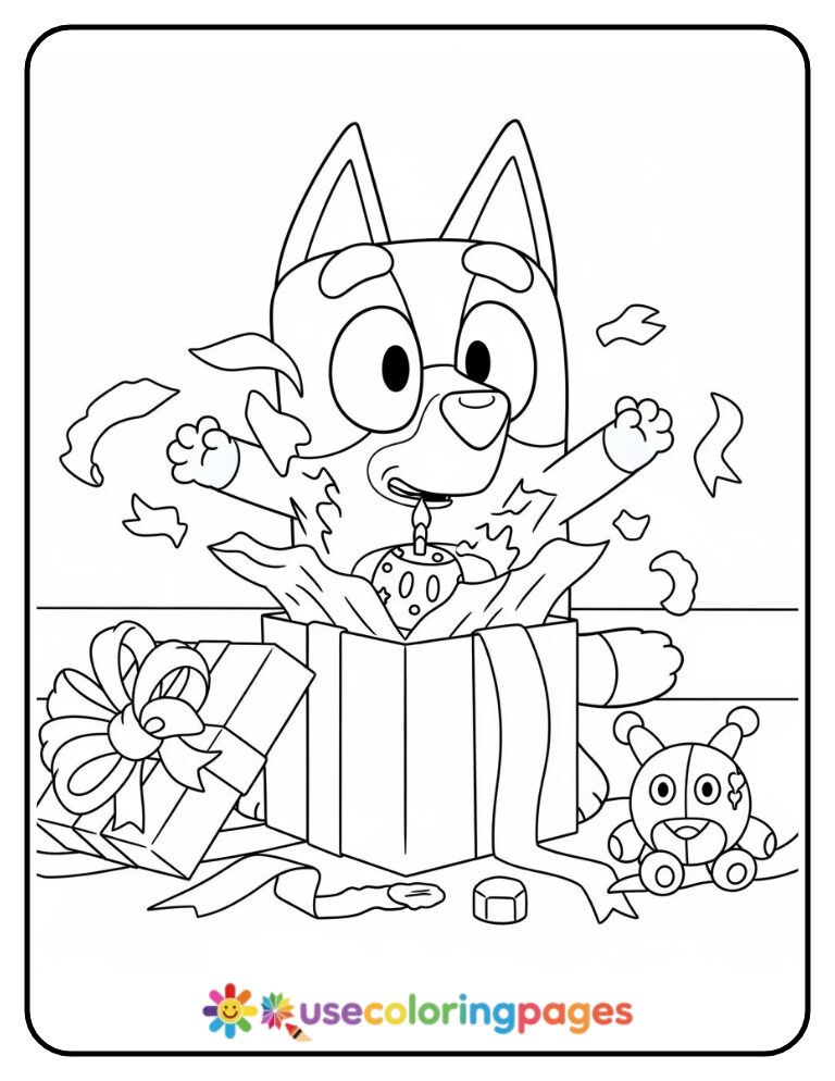 Bluey Receiving Presents Coloring Page
