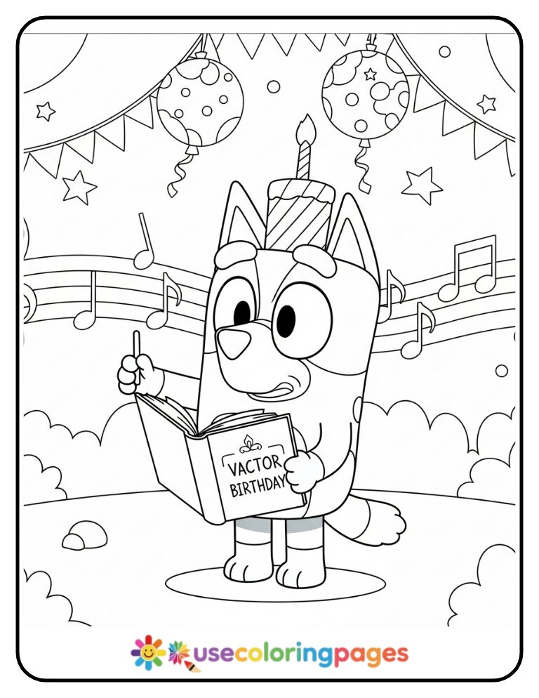 Bluey Singing Happy Birthday Coloring Page