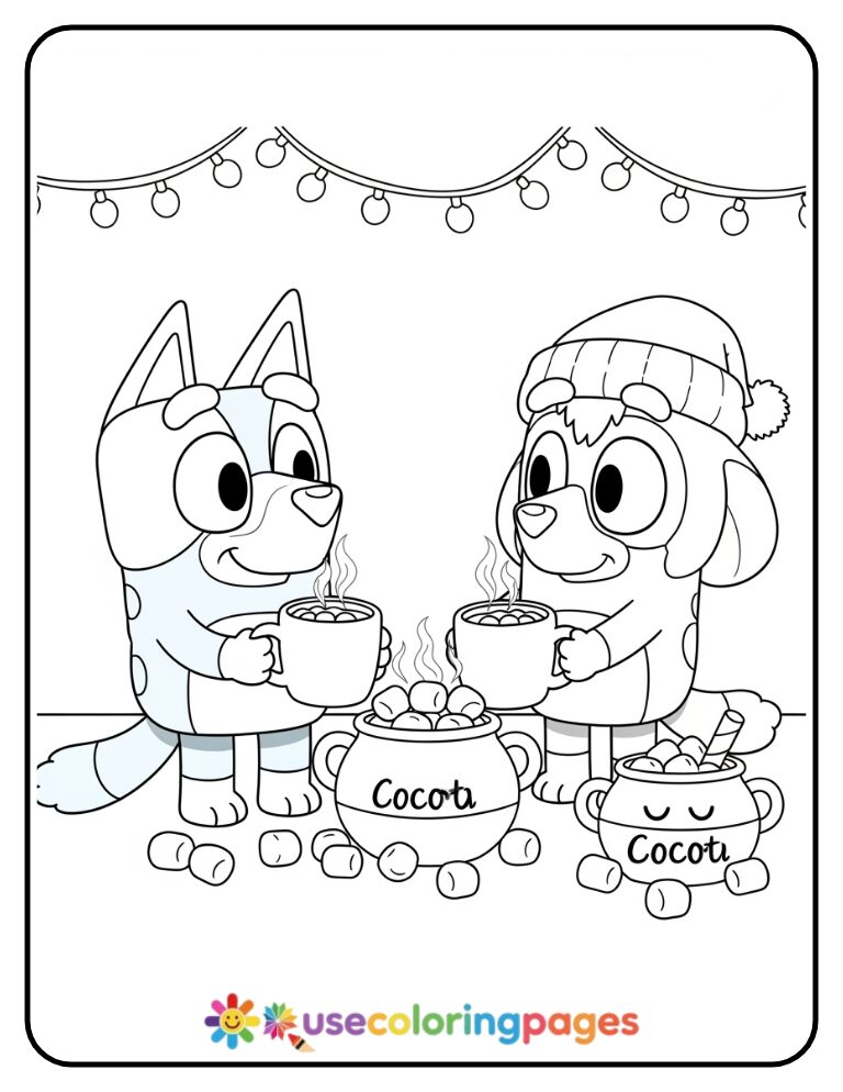 Bluey Sipping Hot Cocoa Coloring Page