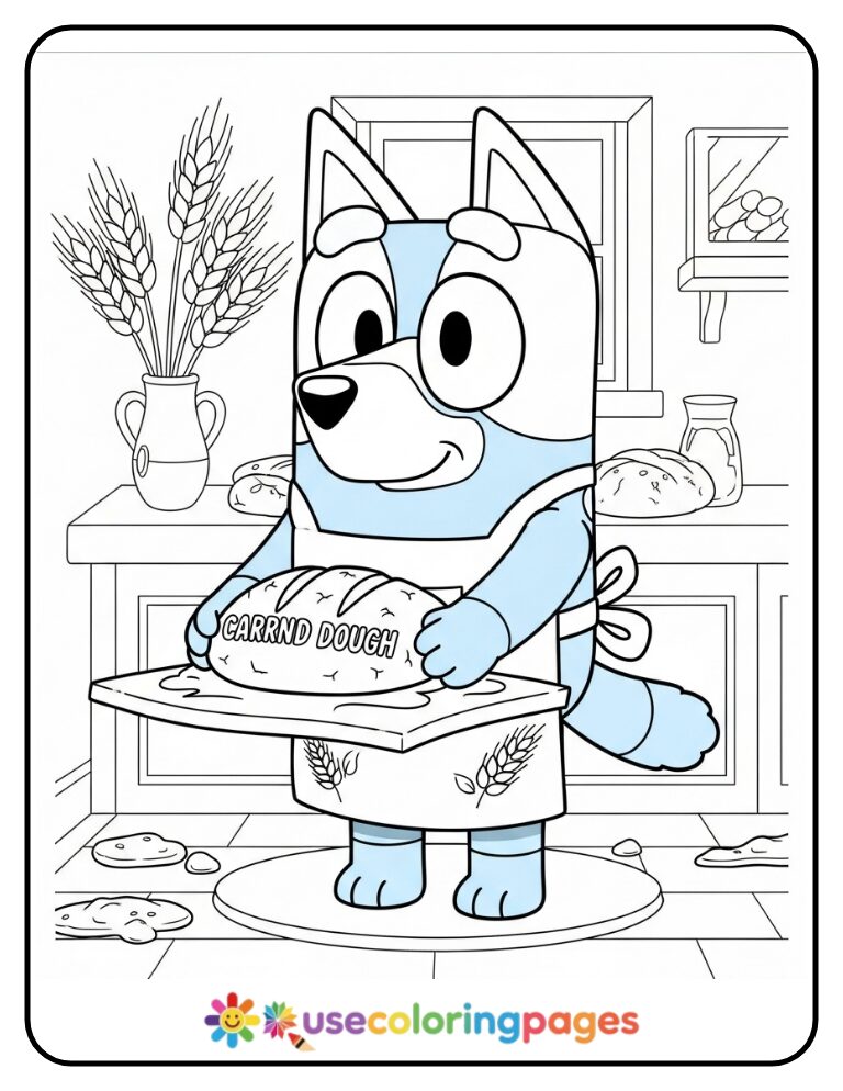 Bluey Sourdough Baking Coloring Page