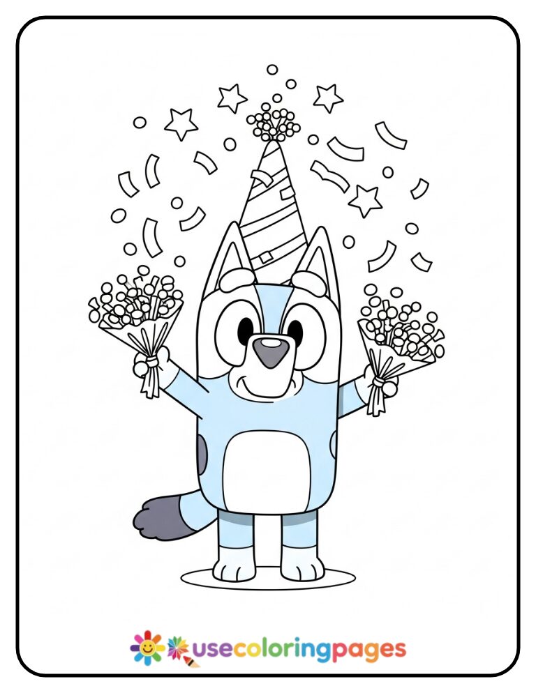Bluey Splattering Confetti Coloring Page
