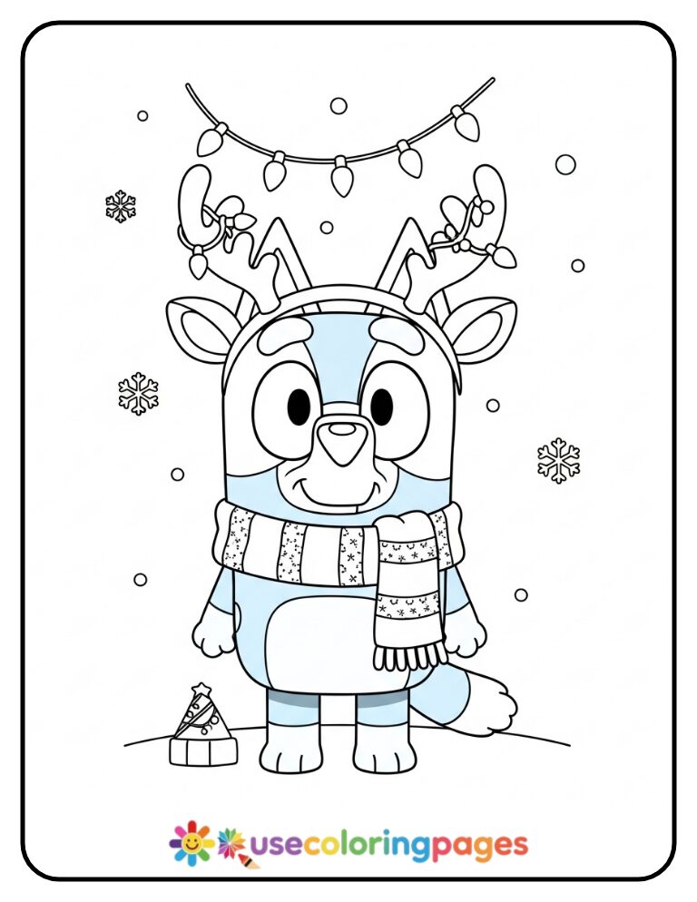 Bluey Sporting Reindeer Antlers Coloring Page