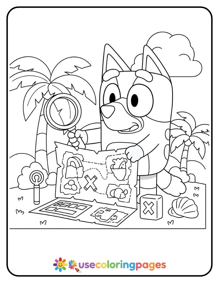 Bluey Treasure Hunt Map Coloring Page Printable