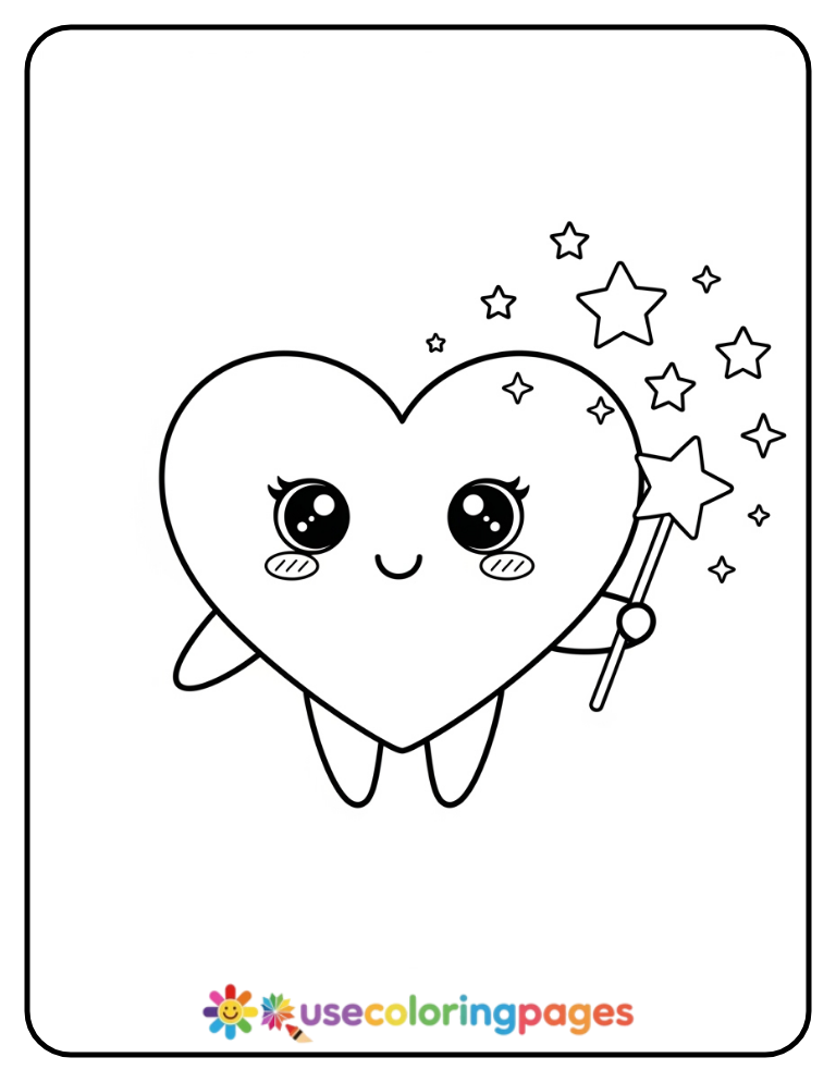 Blushing Heart with Stars Coloring Page Printable