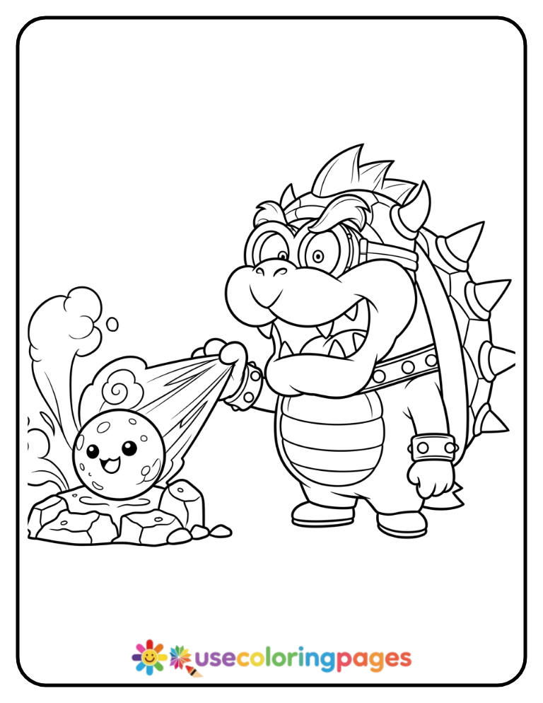 Bowser Minion Breathing Silly Fireballs Coloring Page