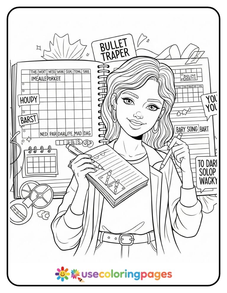 Bullet Journal Planning Coloring Page Printable