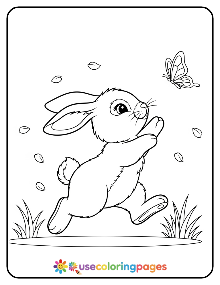 Bunny Chasing a Butterfly Coloring Page For Kids
