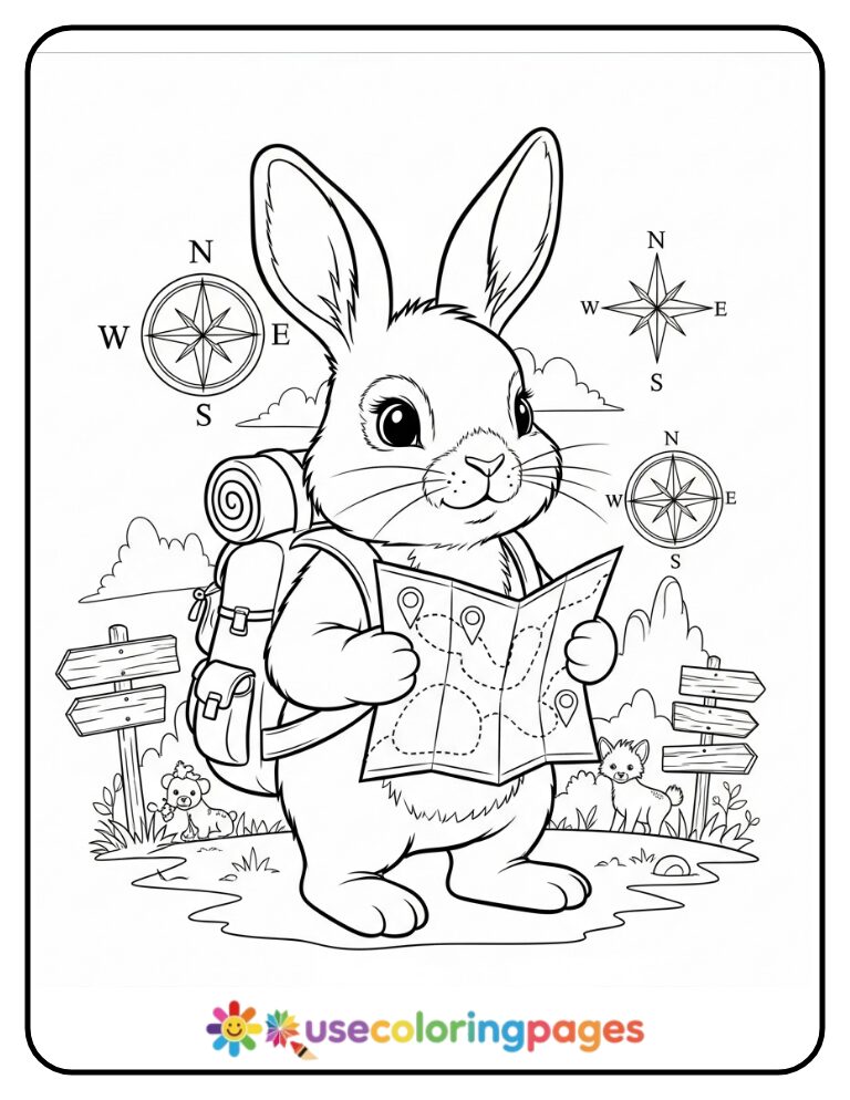 Bunny Explorer with a Map Coloring Page