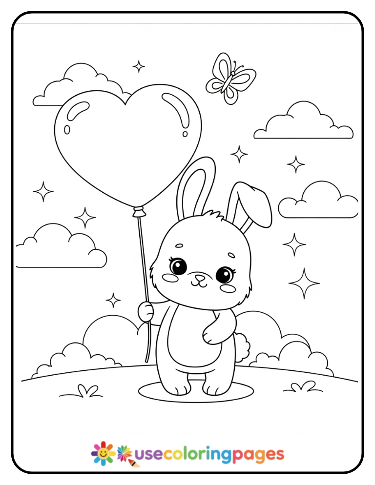 Bunny Holding a Balloon Coloring Page Printable