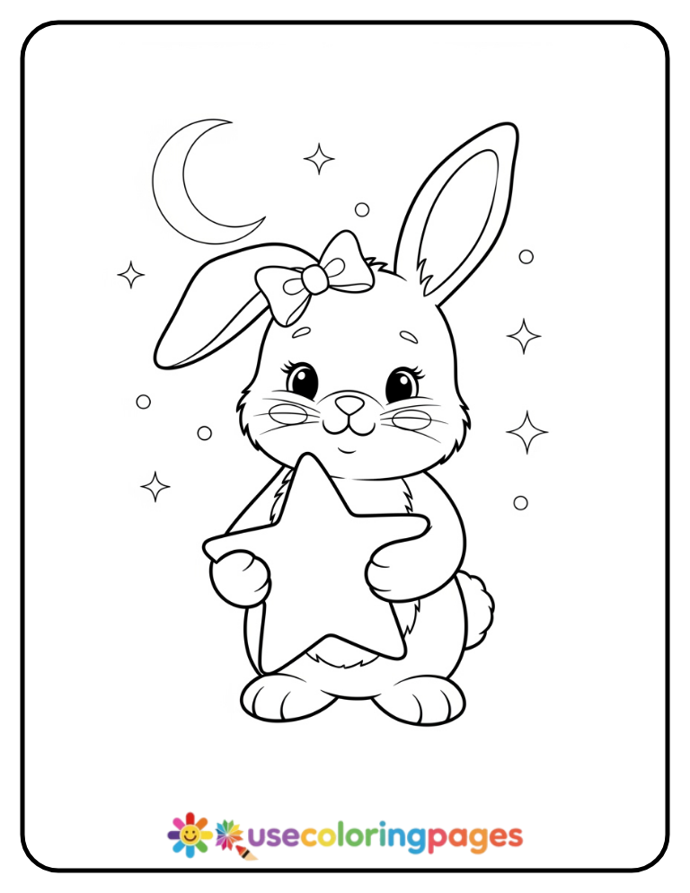 Bunny Holding a Star Coloring Page For Kids