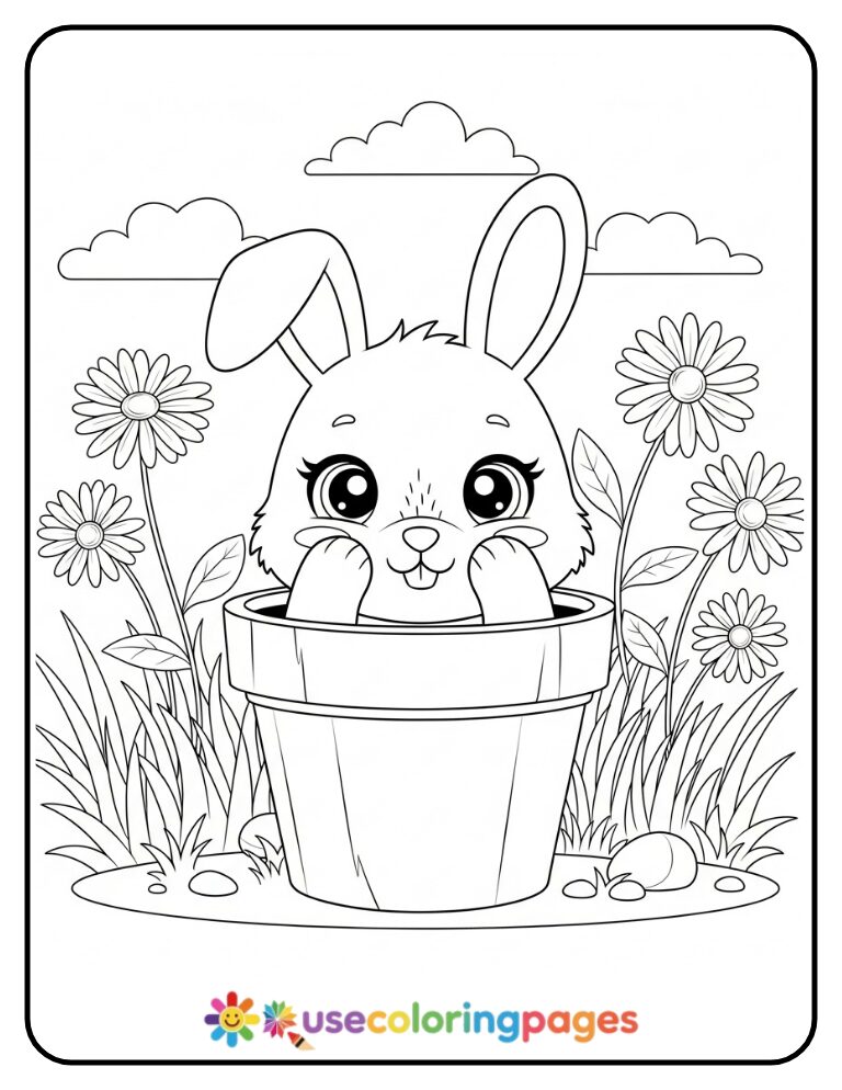 Bunny Playing Peekaboo Coloring Page Printable
