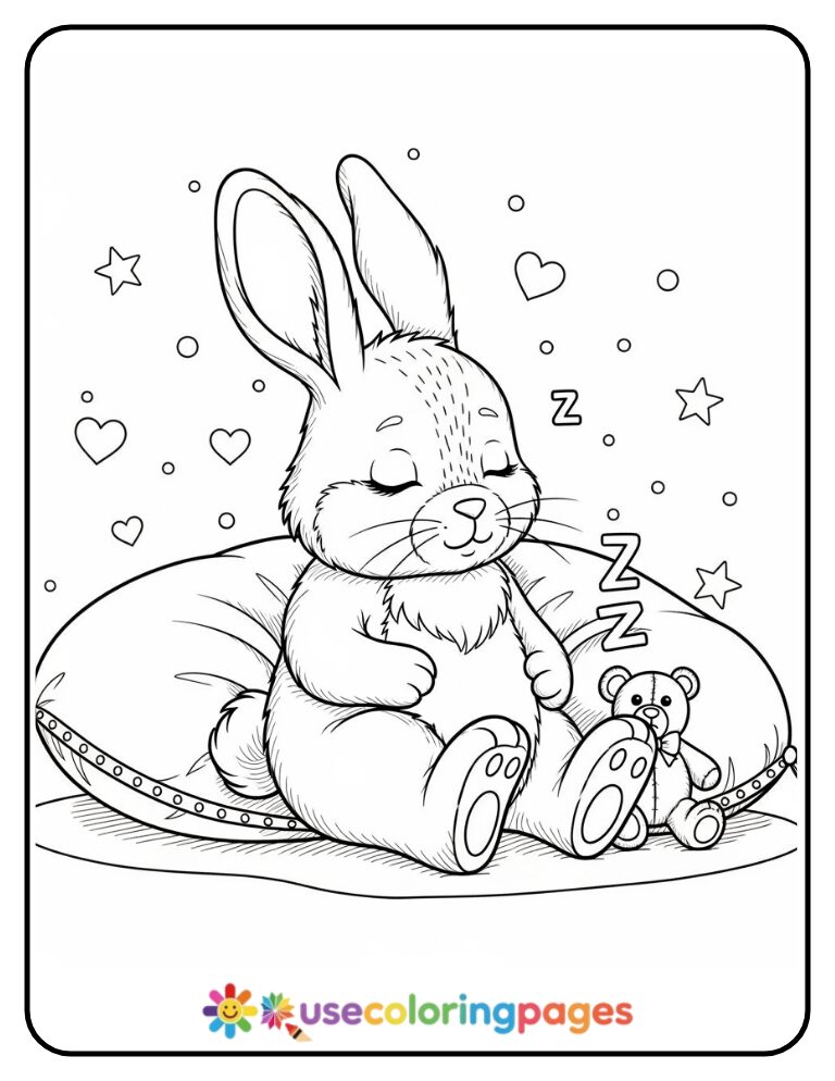 Bunny Sitting on a Pillow Coloring Page Printable