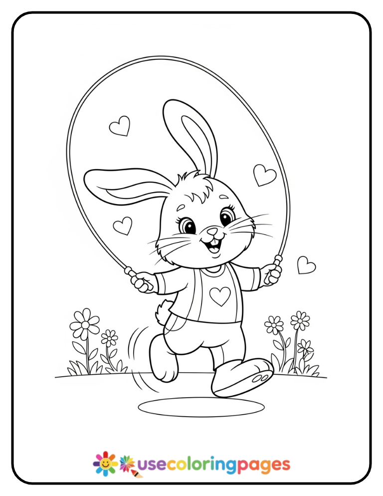 Bunny Skipping Rope Coloring Page For Kids