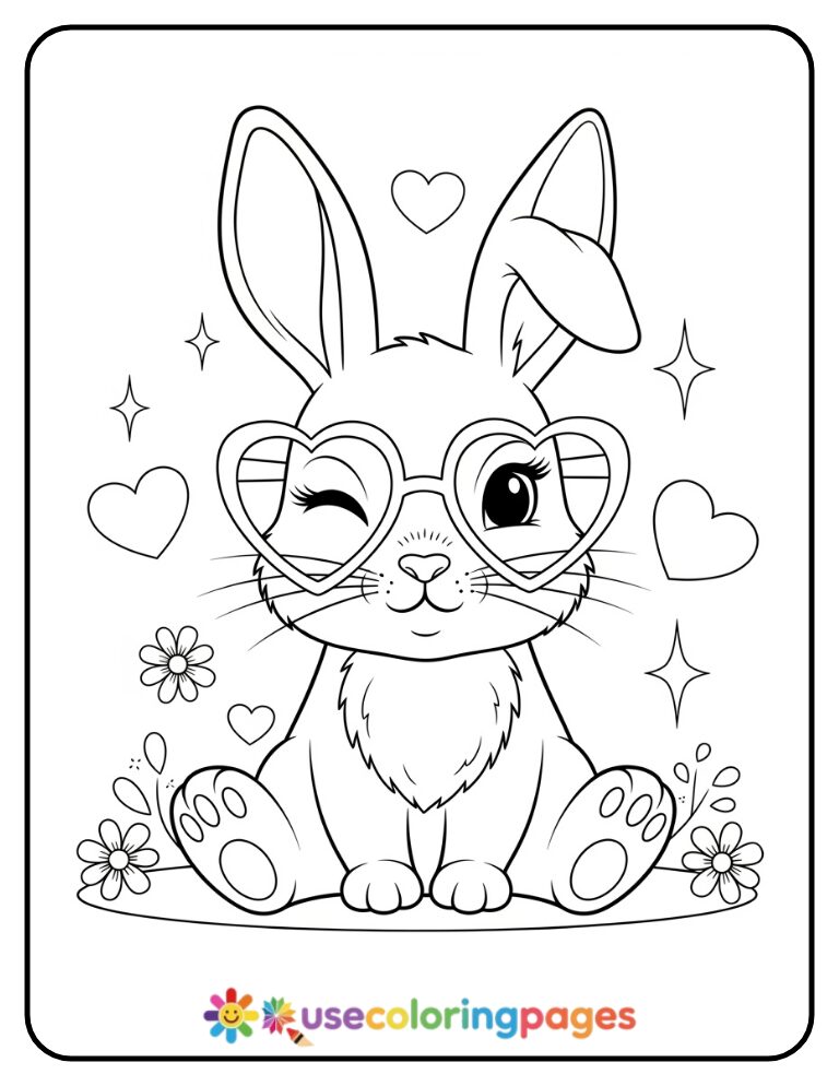Bunny Wearing Heart Glasses Coloring Page Printable