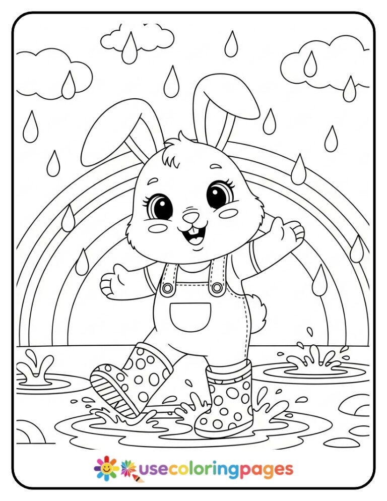 Bunny Wearing Rain Boots Coloring Page For Kids