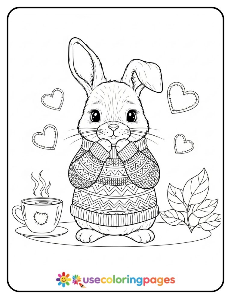 Bunny in a Cozy Sweater Coloring Page Printable