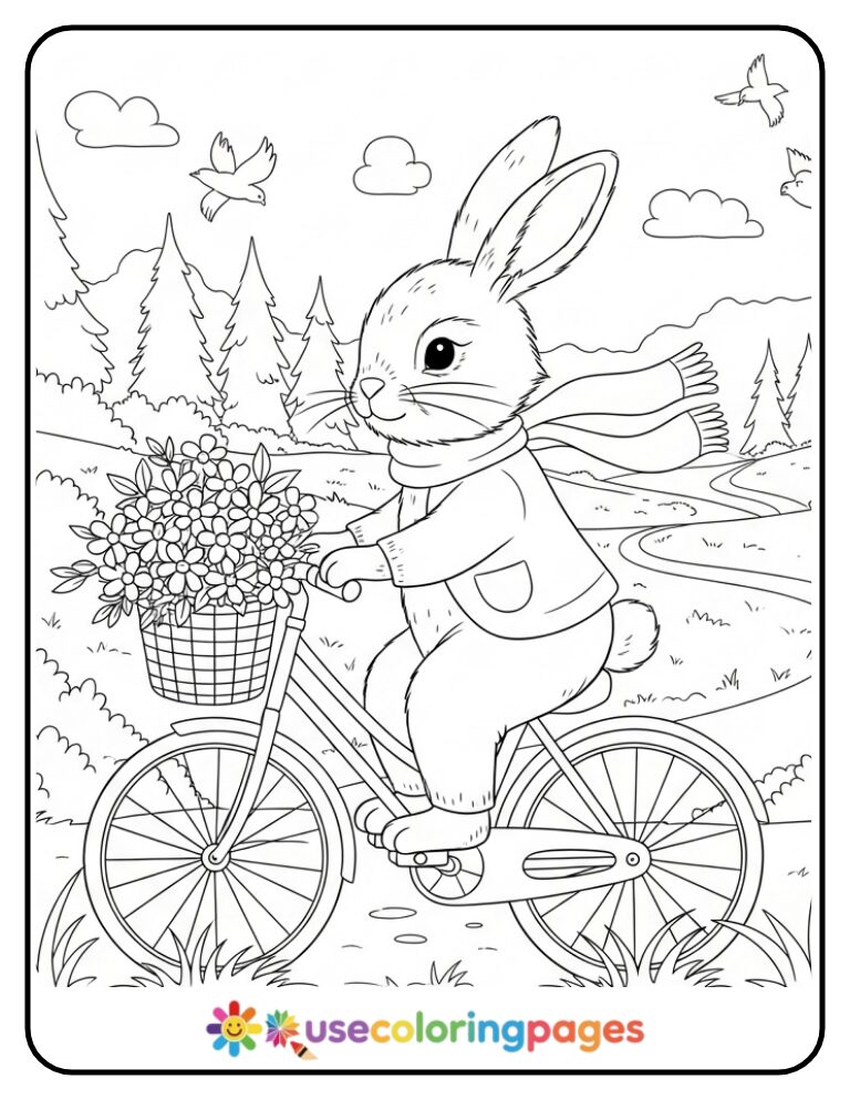 Bunny on a Bicycle Ride Coloring Page