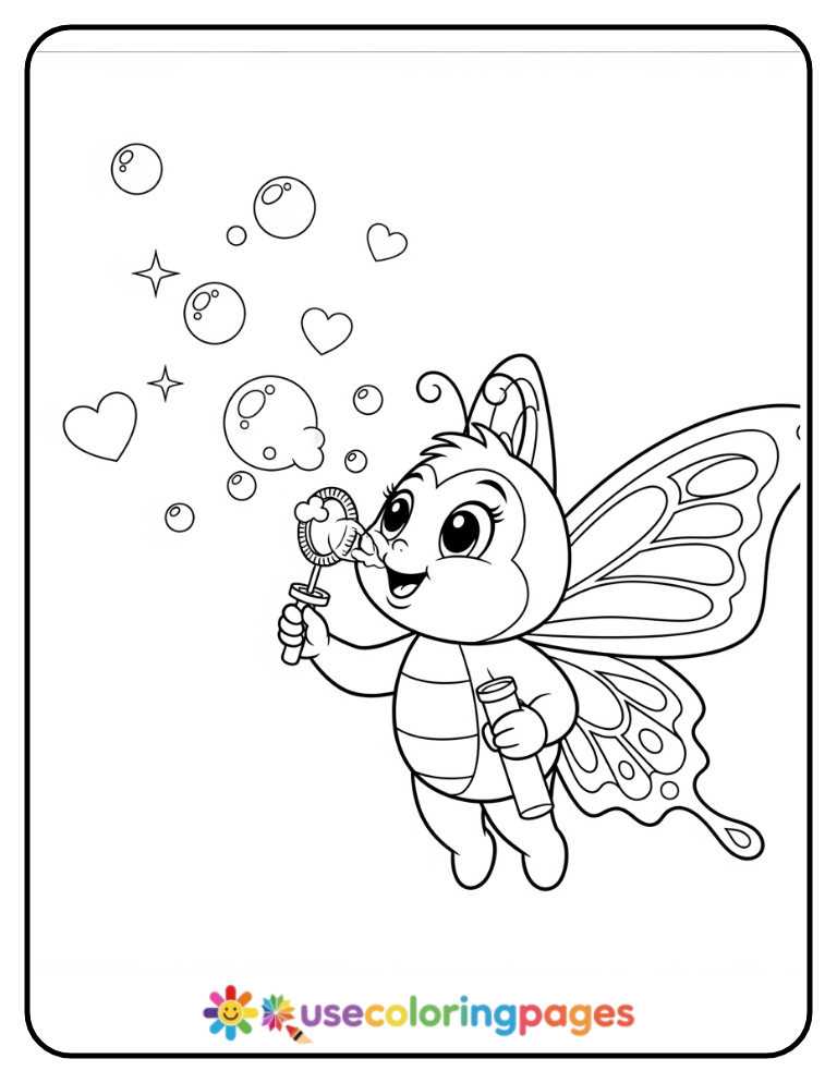 Butterfly Blowing Bubbles Coloring Page For Preschoolers