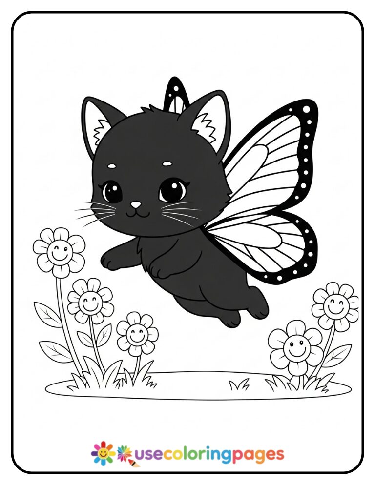 Butterfly Cat Coloring Page Printable