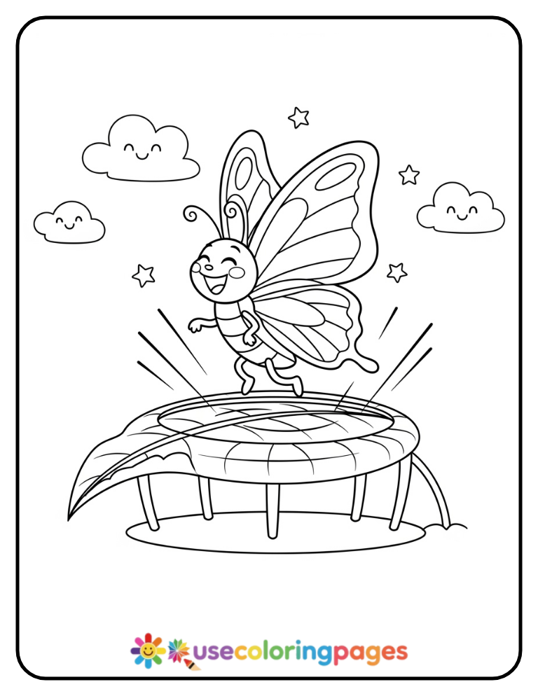 Butterfly Jumping On Leaf Trampoline Coloring Page