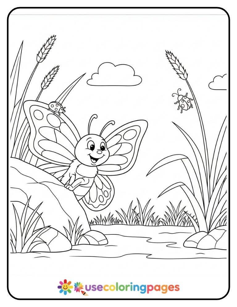 Butterfly Playing Hide And Seek Coloring Page