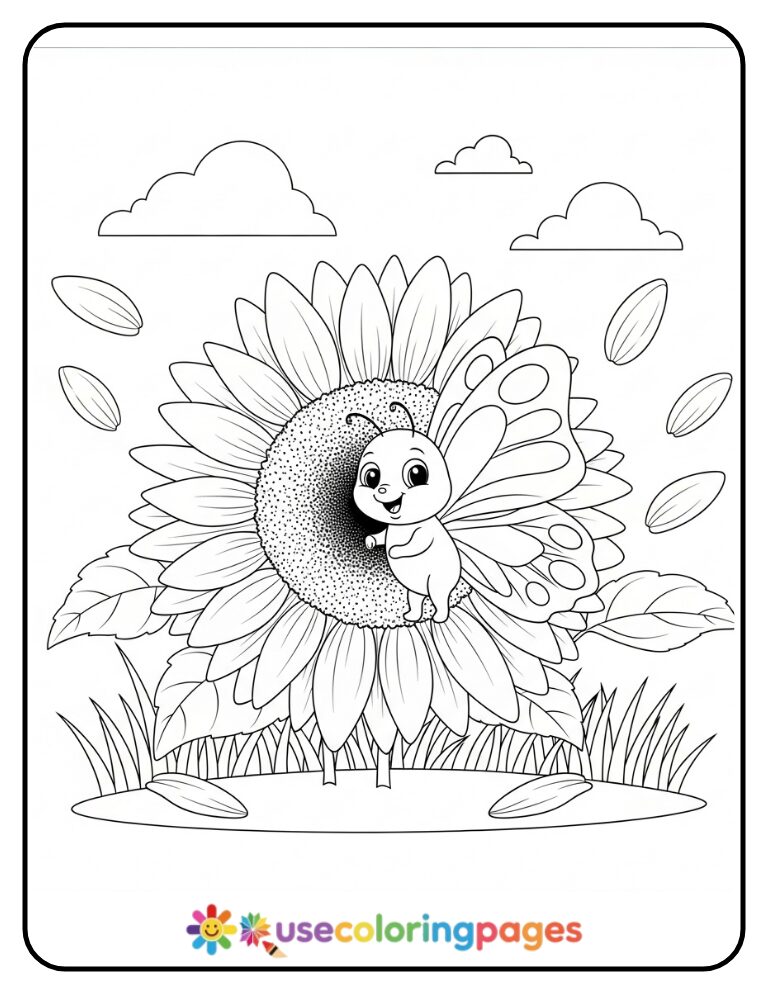 Butterfly Playing Peekaboo Coloring Page Printable