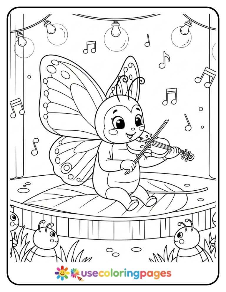 Butterfly Playing a Tiny Violin Coloring Page