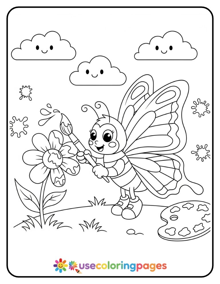 Butterfly Wearing Sunglasses Coloring Page Printable (1)